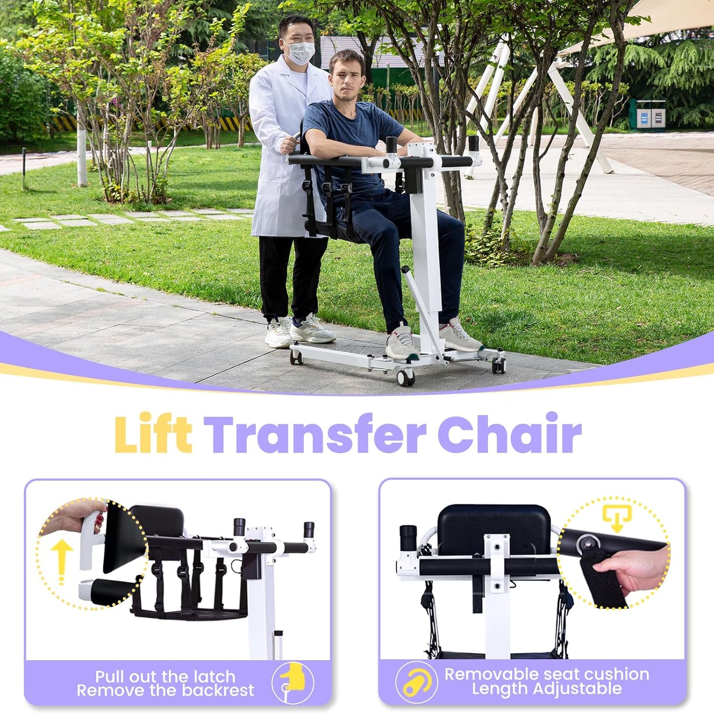 Electric Patient Lift Transfer Chair,Upgrade Transfer Lift for Home Use,Car Transfer Lift for Disabled,Folding Patient Lift,Portable Bed to Toilet Transfer Wheelchair for Seniors