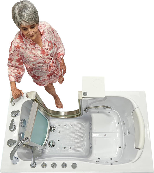 Ella Petite 28"x52" Acrylic Air and Hydro Massage Walk-In Bathtub with Right Inward Swing Door, 5 Piece Fast Fill Faucet, 2" Dual Drain