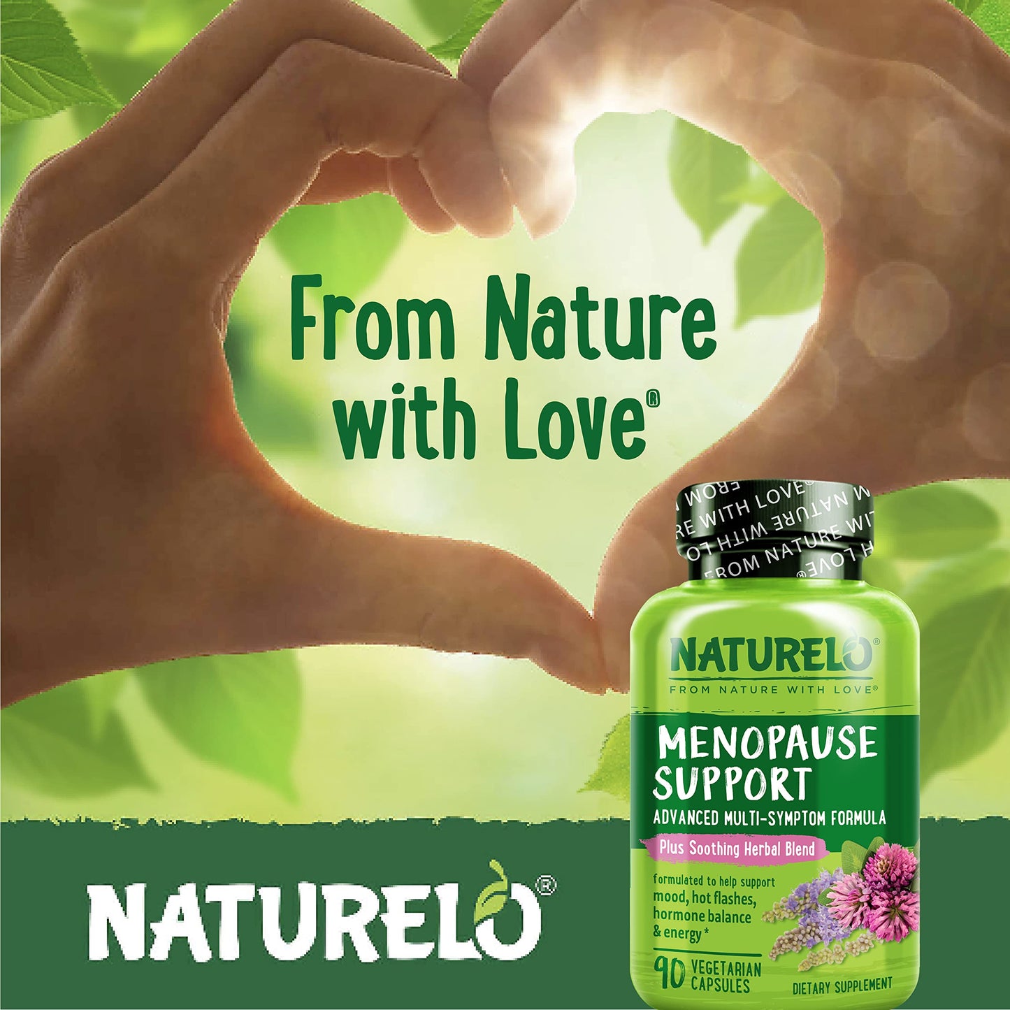NATURELO Menopause Supplements for Women, Herbal Blend with Black Cohosh for Menopause Hot Flashes Advanced Estrogen Multi-Symptom Formula 90 Capsules