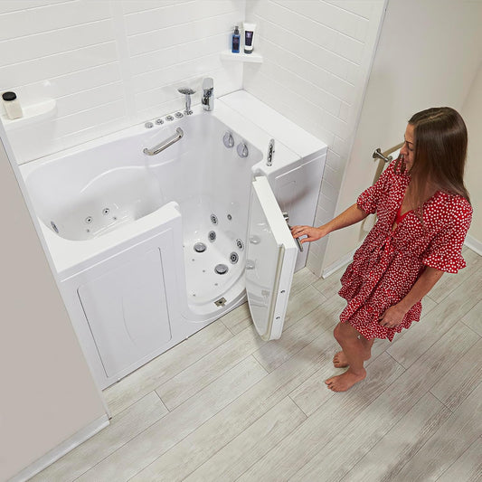 Ella Capri 30"x52" Acrylic Air + Hydro Massage and Heated Seat Walk-In Bathtub with Right Outward Swing Door, 2 Piece Fast Fill Faucet, 2" Dual Drain