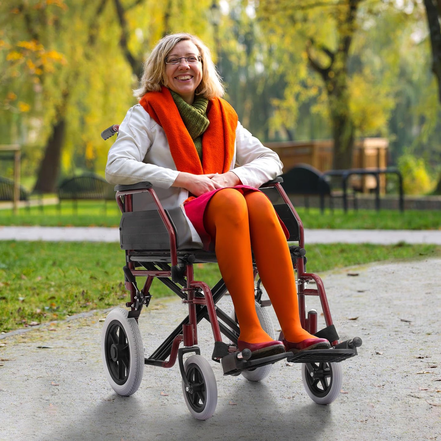 Wheelchair, Heavy Duty Folding Transport Wheelchair with Swing-Away Foot Rest and Removable Flip Back Armrests, 17" Wide Seat for Adults Seniors Easy Transfers, 300lbs, Red