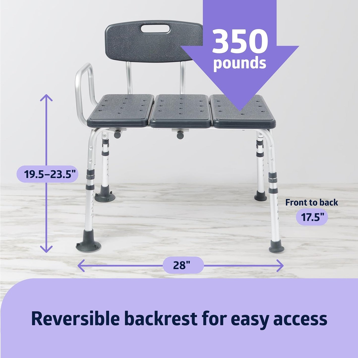 Medline Tub Transfer Bench and Shower Chair with Microban Antimicrobial Protection – Adjustable Bath Seat for Seniors