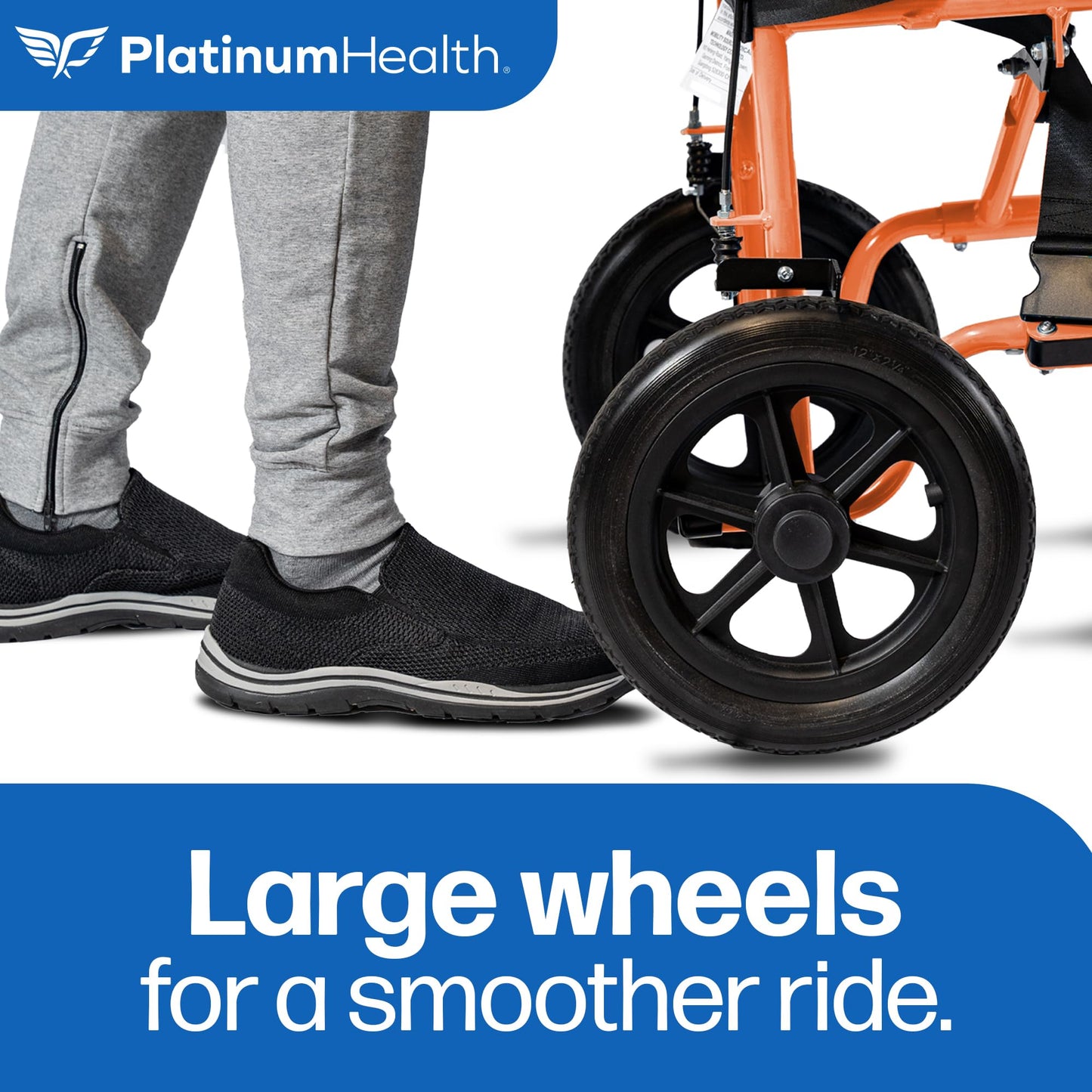 Platinum Health Hummingbird™ Ultra-Lightweight Foldable Transport Wheelchair, Handbrakes,12-Inch Rear Wheels, Extra-Wide Seat. Convenient Table-Length Padded Armrests. (Sunrise Pink)