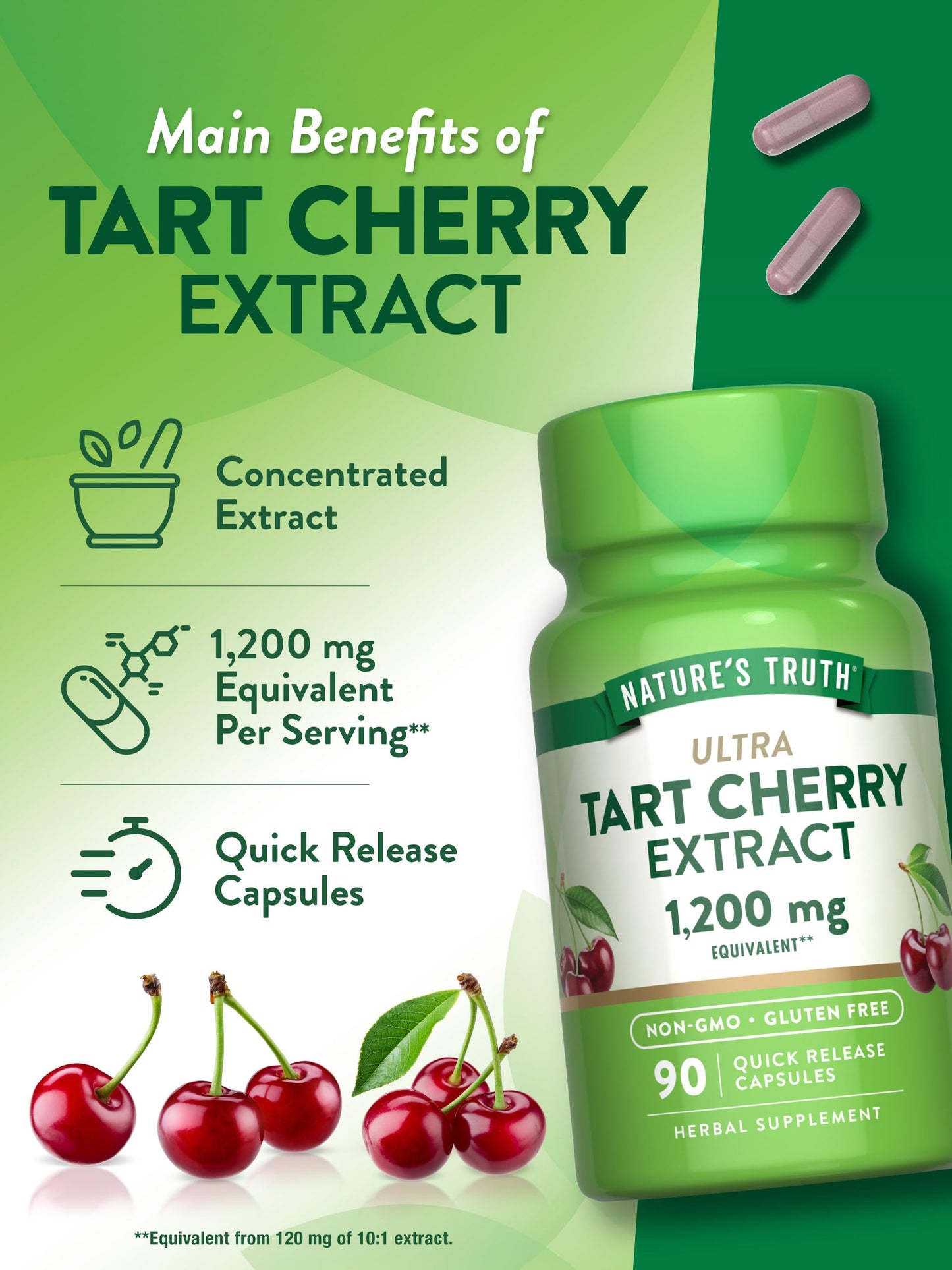 Nature's Truth Tart Cherry Extract Capsules | 1200 mg | 90 Count | Non-GMO & Gluten Free Supplement