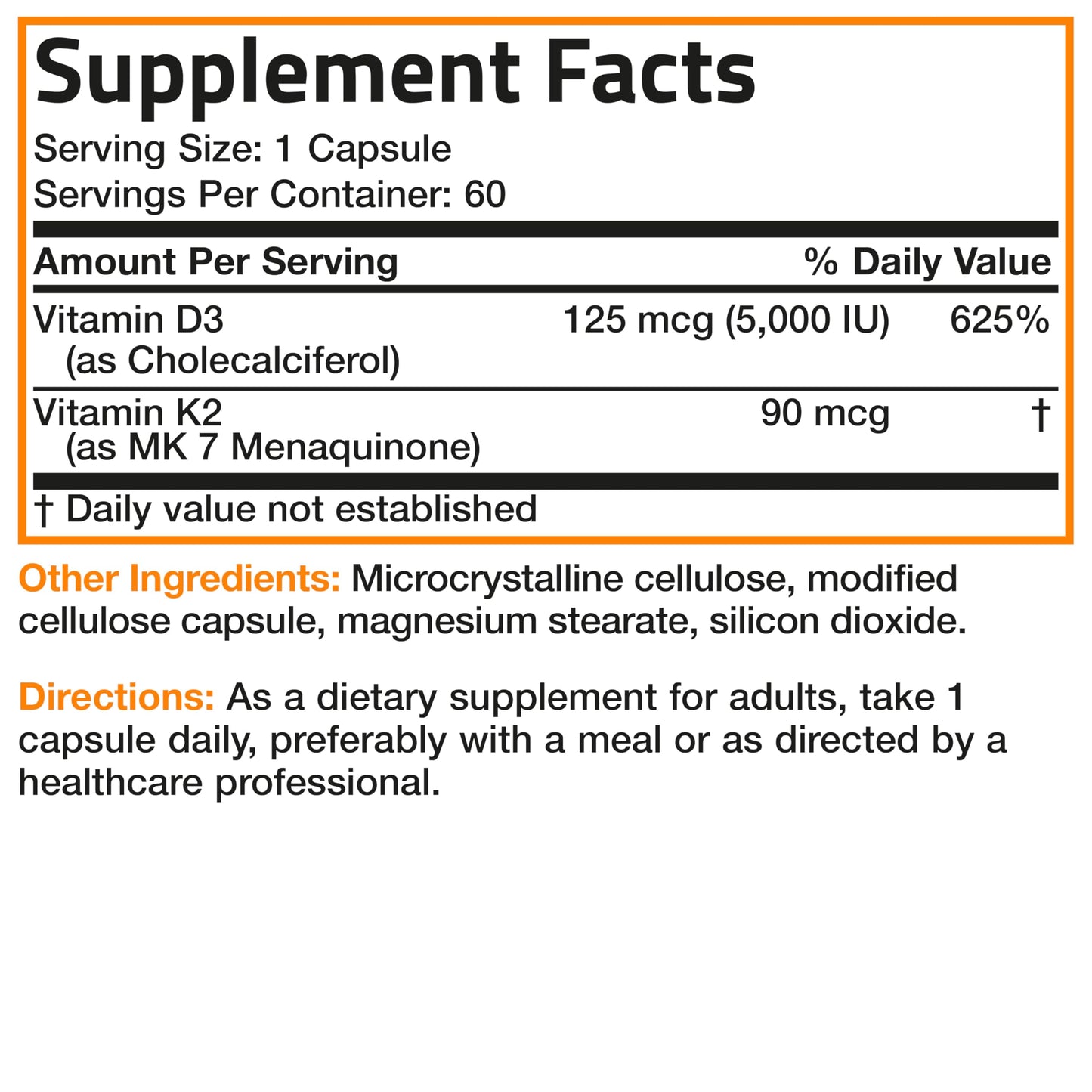 Bronson Vitamin K2 (MK7) with D3 Supplement Non-GMO Formula 5000 IU Vitamin D3 & 90 mcg K2 MK-7 Easy to Swallow D & K Complex, 120 Capsules