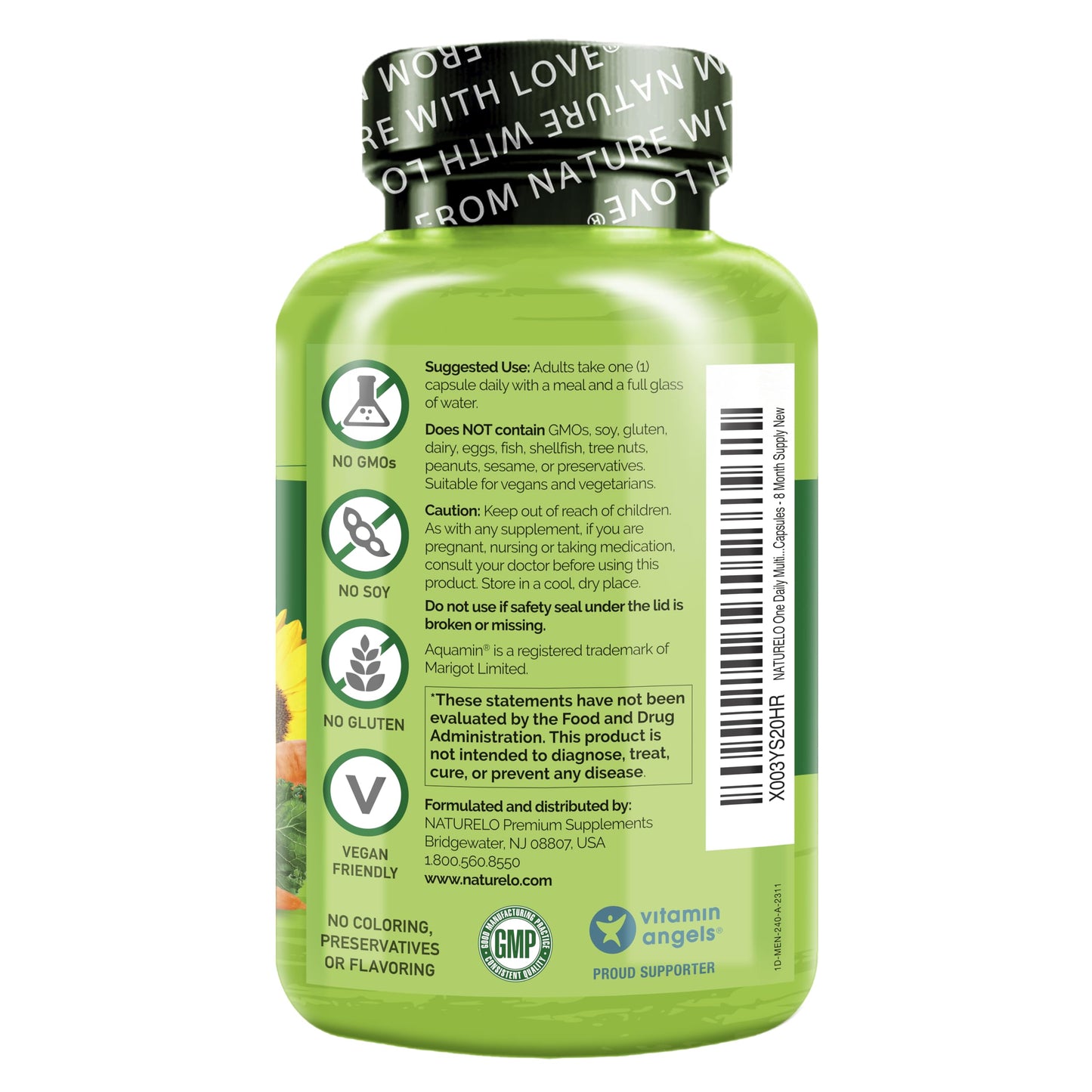 NATURELO Mens Multivitamins - One Daily Multivitamin for Men with Vitamins, Minerals & Organic Whole Foods, Boost Energy & Health, Non-GMO, 120 Vegetarian Capsules