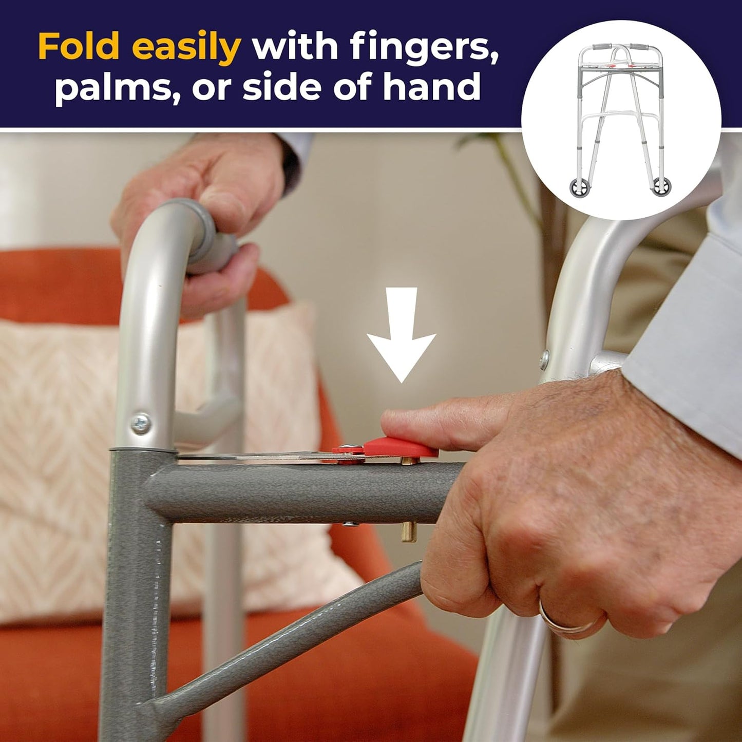 Drive Medical 10210-1 2-Button Folding Walker with Wheels – Lightweight, Adjustable & Reliable Mobility Aid