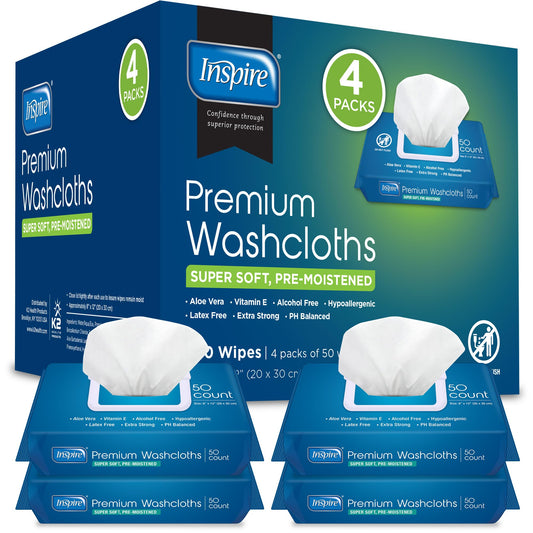 Inspire Adult Wet Wipes, Wash Cloths | Adult Wipes for Incontinence & Cleansing for Elderly, 8"x12" Count 12 packs of 50