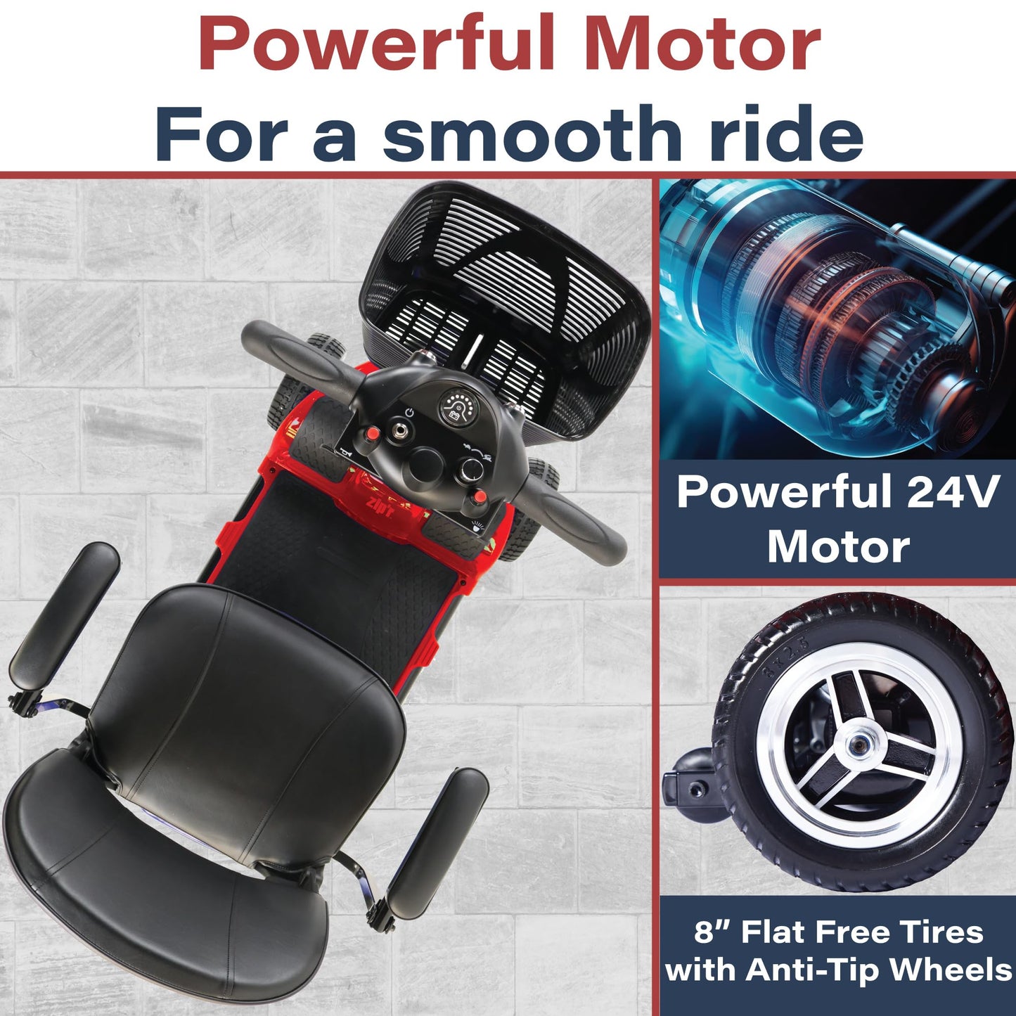 Zipr Roo 4 Wheel Mobility Scooter - Electric Powered Wheelchair Medical Aid - Compact Heavy Duty Mobile for Travel, Seniors, Adults, Handicapped - Long Range Battery with Charger Basket Included