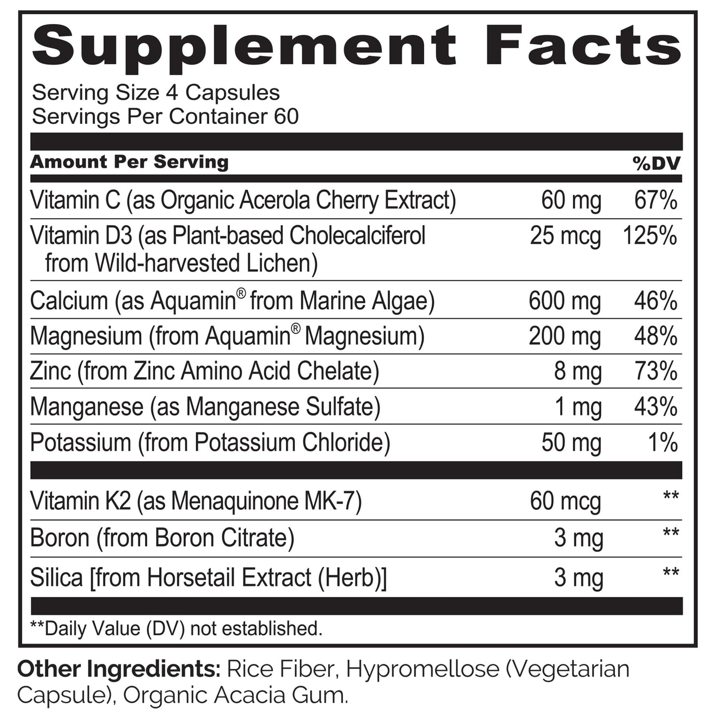 NATURELO Calcium Supplement - with Vitamin C, Vitamin D3, K2, and Calcium Magnesium Zinc for Bone Strength with Calcium 600mg - Plant-Based, 120 Vegetarian Capsules, Non-GMO, Soy & Gluten-Free