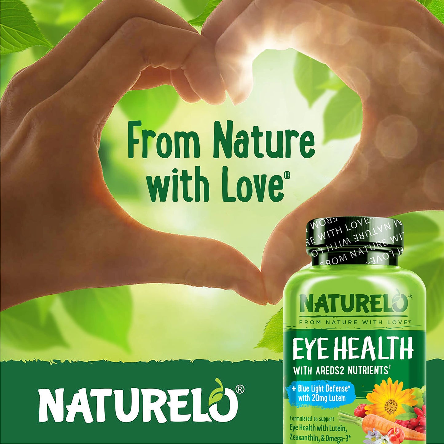 NATURELO Eye Vitamins - AREDS 2 Formula Nutrients with Lutein, Zeaxanthin, Vitamin C, E, Zinc, Plus DHA - Supplement for Dry Eyes, Healthy Vision, Eye Support - 60 Vegan Capsules