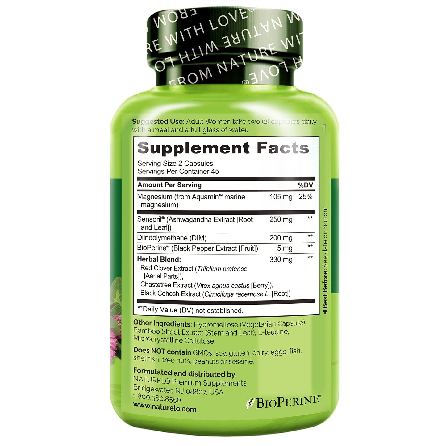 NATURELO Menopause Supplements for Women, Herbal Blend with Black Cohosh for Menopause Hot Flashes Advanced Estrogen Multi-Symptom Formula 90 Capsules