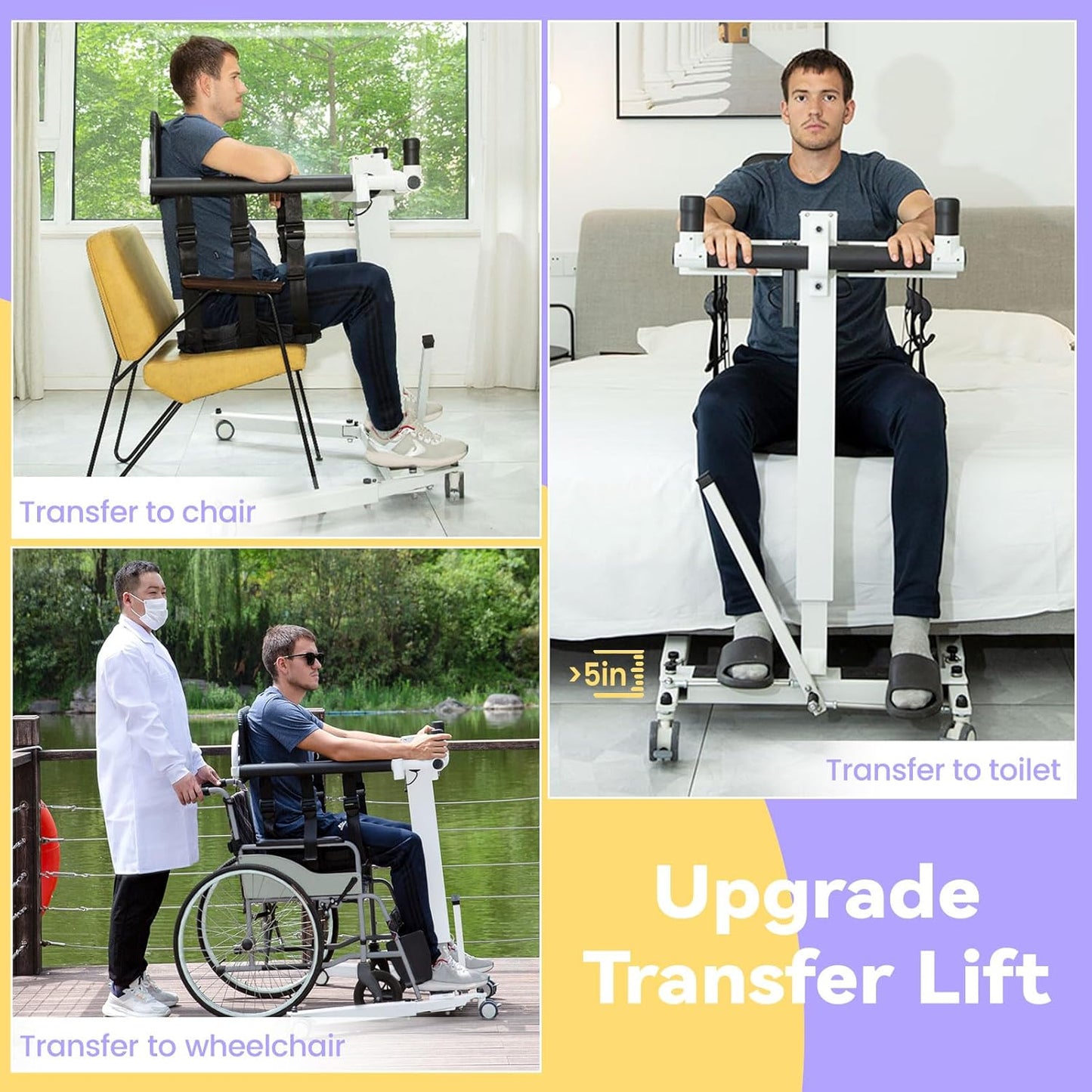 Electric Patient Lift Transfer Chair,Upgrade Transfer Lift for Home Use,Car Transfer Lift for Disabled,Folding Patient Lift,Portable Bed to Toilet Transfer Wheelchair for Seniors