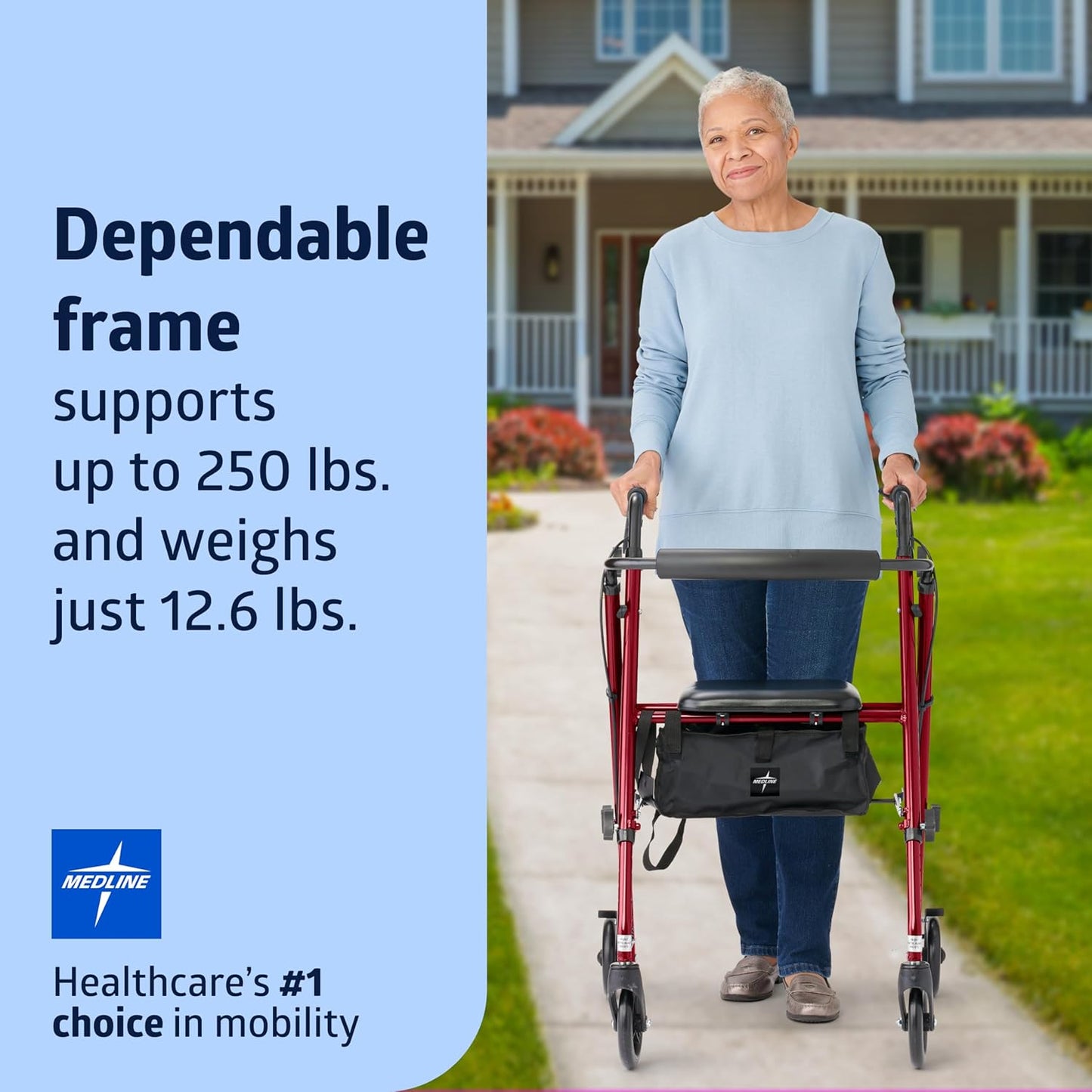 Medline Superlight Folding Aluminum Mobility Rollator Walker – Lightweight, Adjustable & Foldable for Seniors