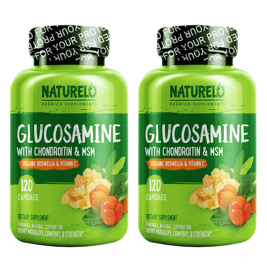 NATURELO Glucosamine Chondroitin MSM with Boswellia and Vitamin C - Supplement for Joint Comfort, Mobility, and Strength - 120 Capsules