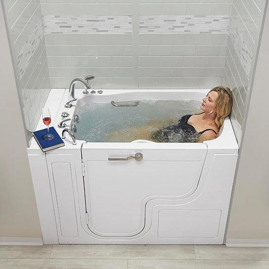 Ella Wheelchair Transfer 36"x55" Acrylic Hydro Massage Walk-In Bathtub with Left Outward Swing Door, 5 Piece Fast Fill Faucet, 2" Dual Drain
