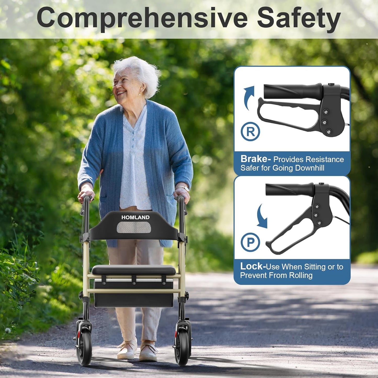 Rollator Walker with Seat and Chair for Inside Shower with Arms