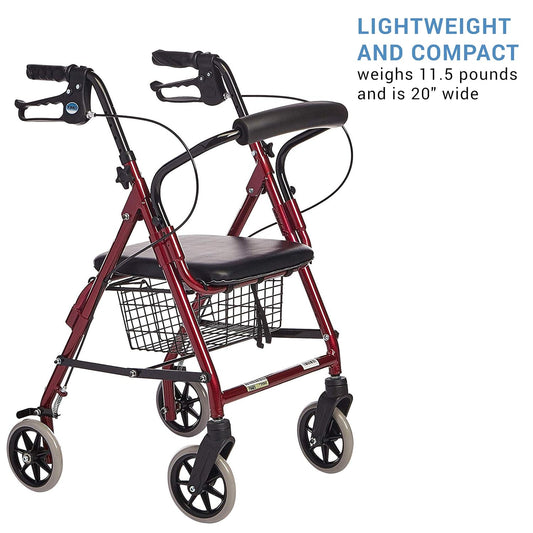 Lumex Walkabout Junior Rollator - Narrow Rolling Walker with Seat for Seniors & Small Spaces