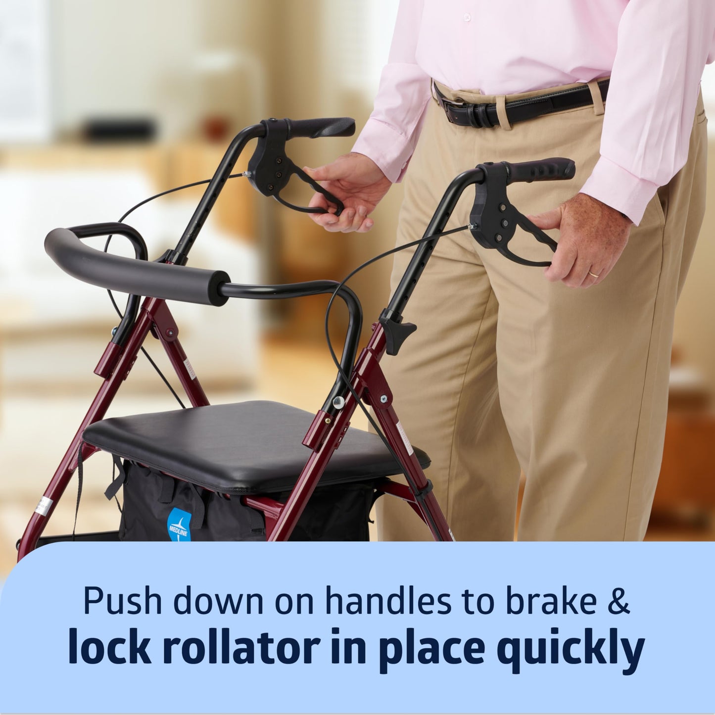Medline Large Steel Bariatric Rollator Walker with Adjustable Handles, Padded Seat & Backrest, Burgundy, 500 lb. Weight Capacity, Foldable, Under Seat Storage, 8" Wheels, Rolling Walker For Seniors & Adults