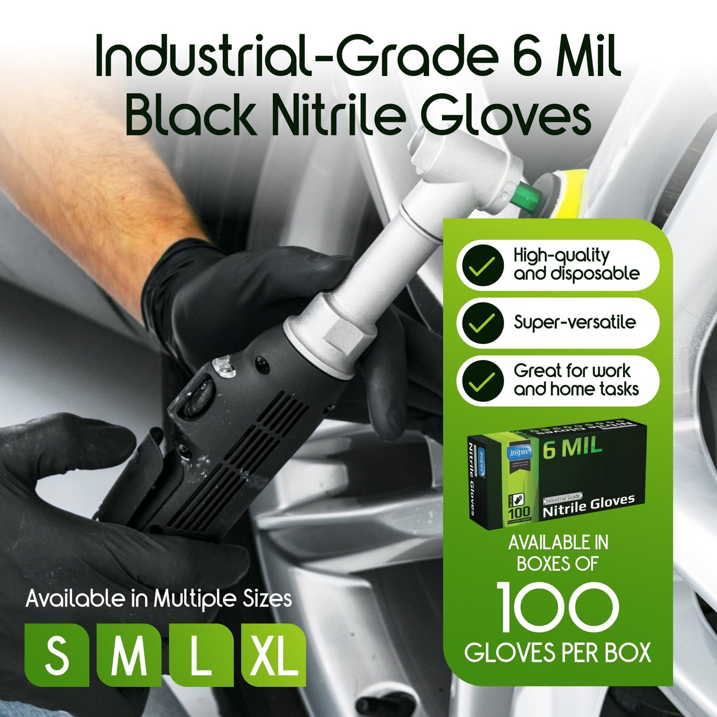 Inspire Black Nitrile Gloves HEAVY DUTY 6 Mil Nitrile Chemical Resistant Medical Cooking Cleaning Disposable Black Gloves