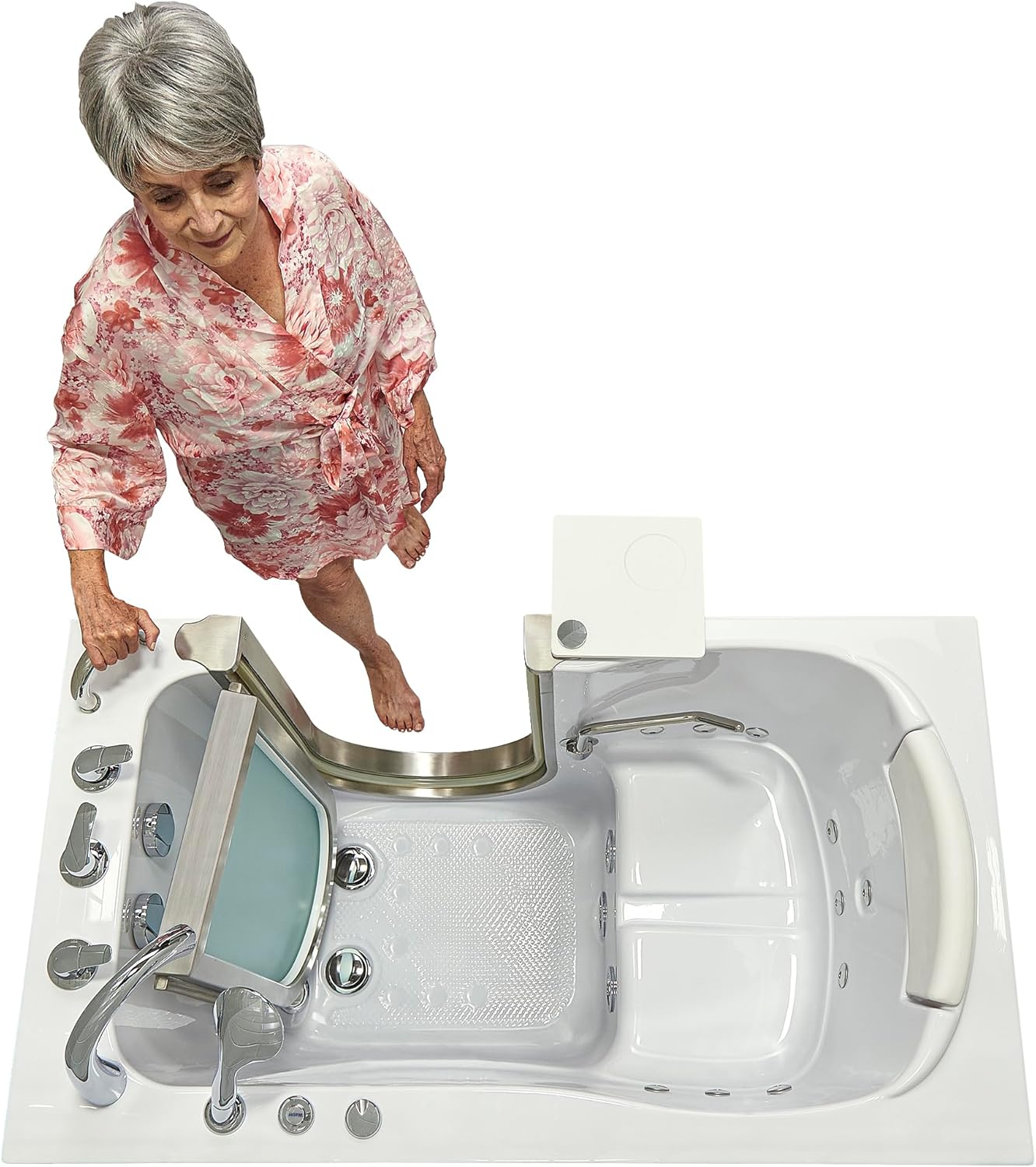 Ella Petite 28"x52" Acrylic Hydro Massage Walk-In Bathtub with Right Inward Swing Door, Heated Seat, 5 Piece Fast Fill Faucet, 2" Dual Drain