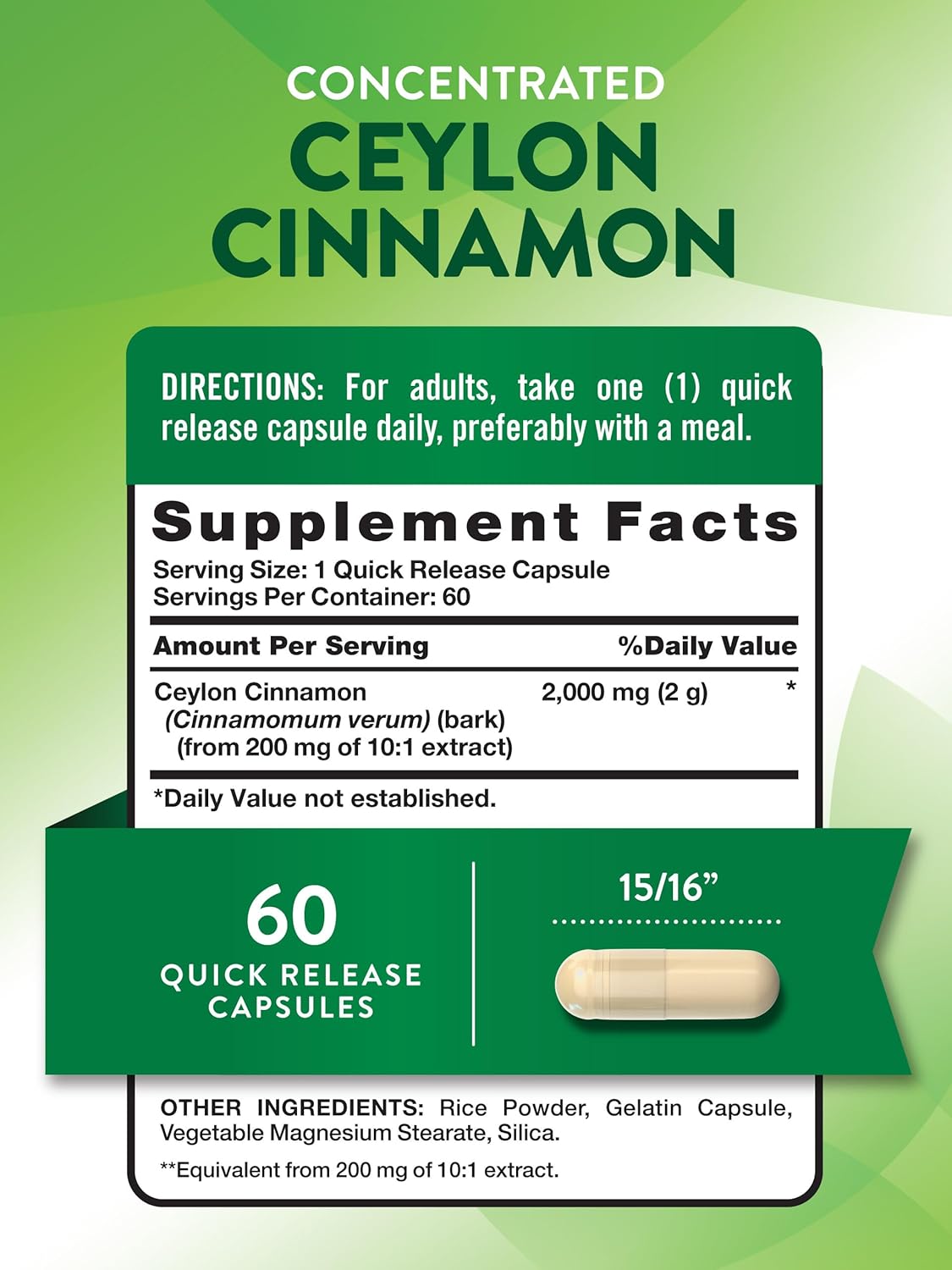 Nature's Truth Ceylon Cinnamon Pill Capsules | 2000mg | Non-GMO & Gluten Free Supplement