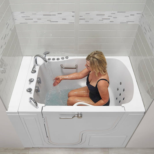 Ella Wheelchair Transfer 36"x55" Acrylic Hydro Massage w/Independent Foot Massage Walk-In Bathtub, Left Door, 5 Piece Fast Fill Faucet, 2" Dual Drain