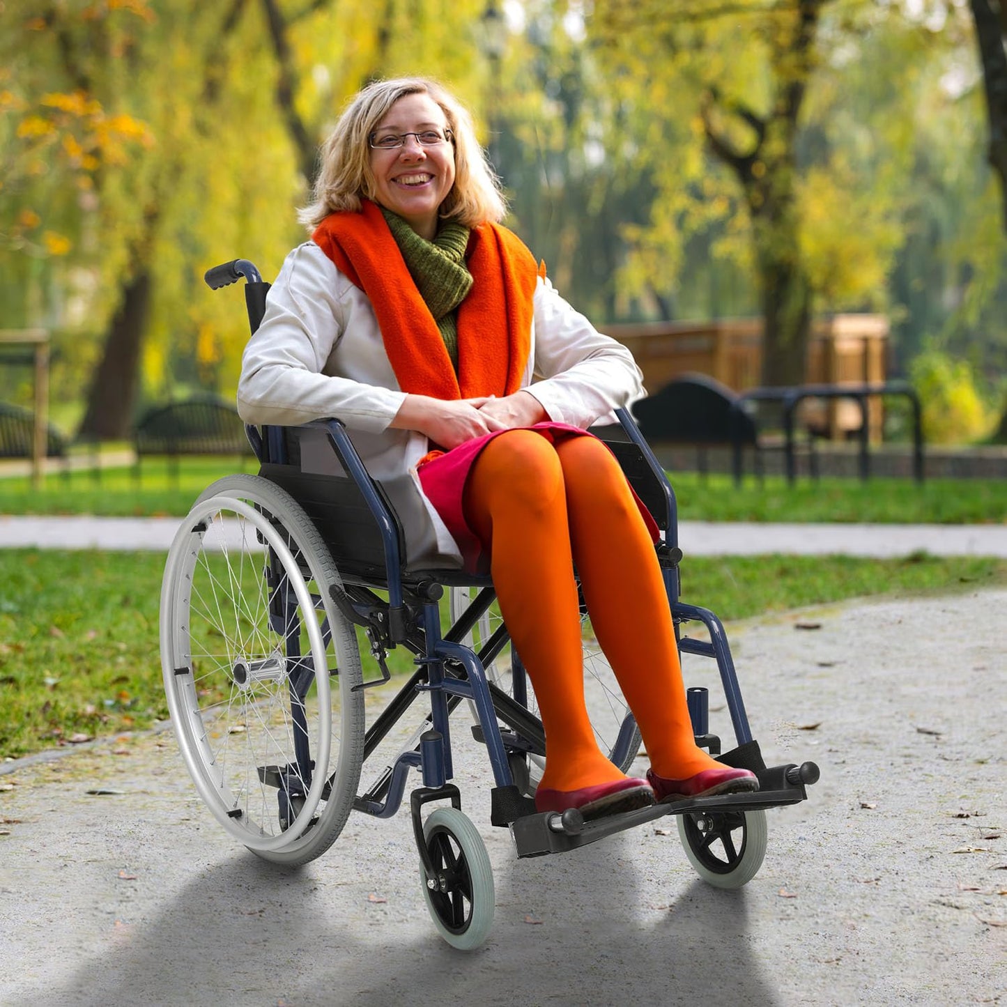Wheelchair, Heavy Duty Folding Transport Wheelchair with Swing-Away Foot Rest and Removable Flip Back Armrests, 17" Wide Seat for Adults Seniors Easy Transfers, 300lbs, Red