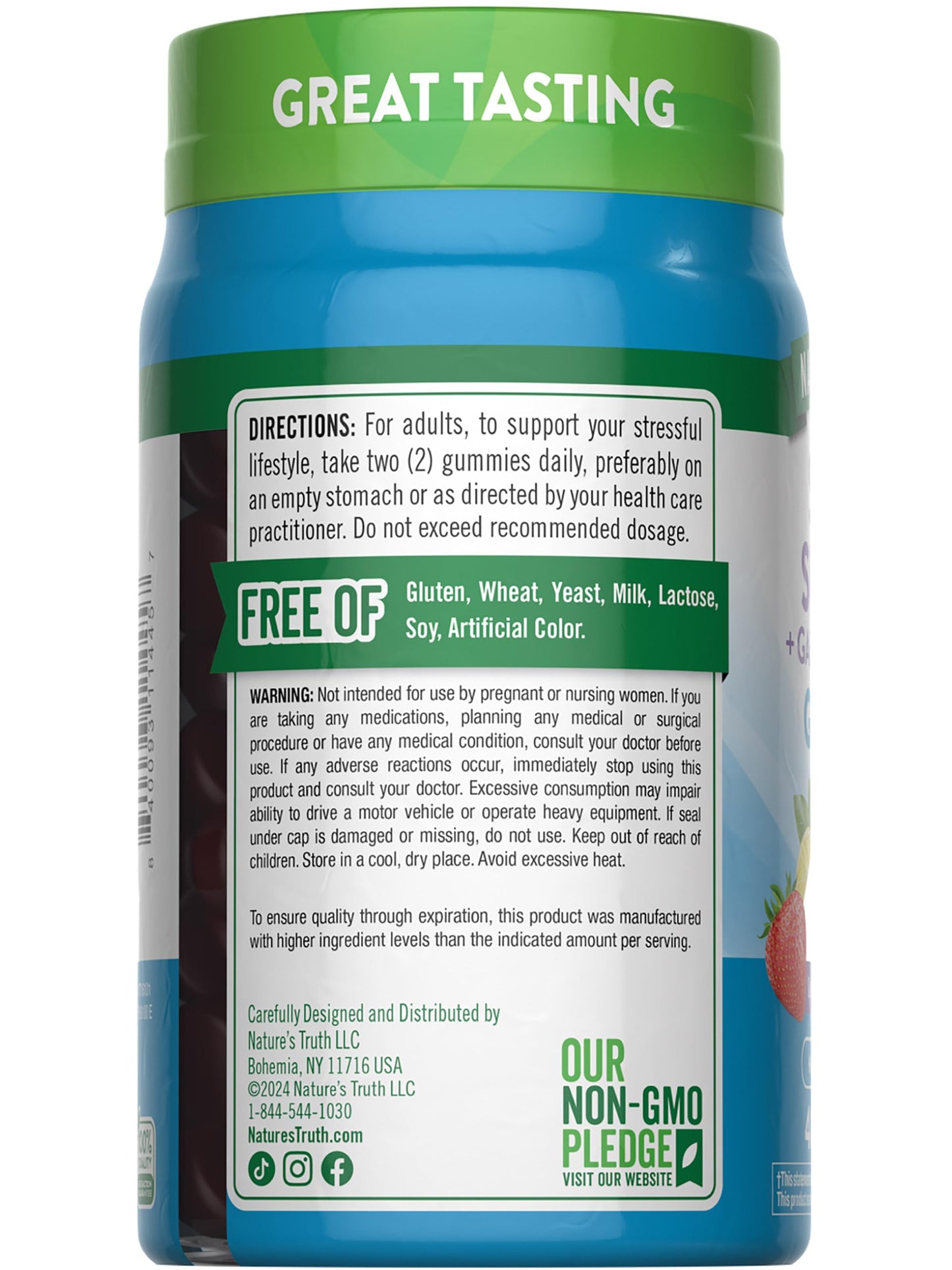 Nature's Truth Stress Relief Gummies for Adults | with Gaba, L Theanine, and Lemon Balm | Lemon Strawberry Flavor | Non-GMO & Gluten Free Supplement