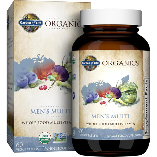 Garden of Life Organics Whole Food Multivitamin for Men, 60 Tablets, Vegan Mens Vitamins and Minerals for Mens Health and Well-Being, Certified Organic Vegan Mens Multi