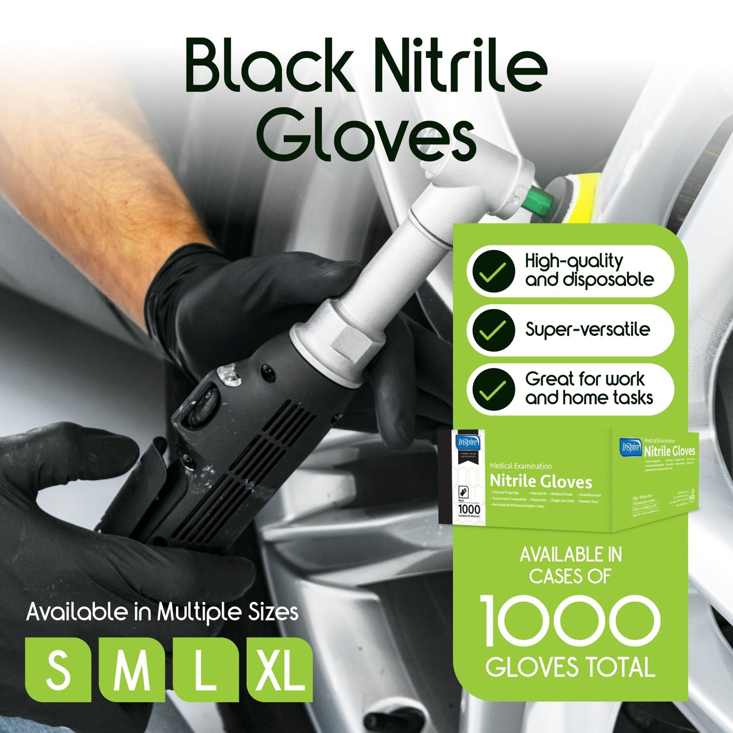 Inspire Black Nitrile Gloves | THE ORIGINAL Quality Black Gloves Disposable Latex Free | 4.5 Gloves Cooking Gloves