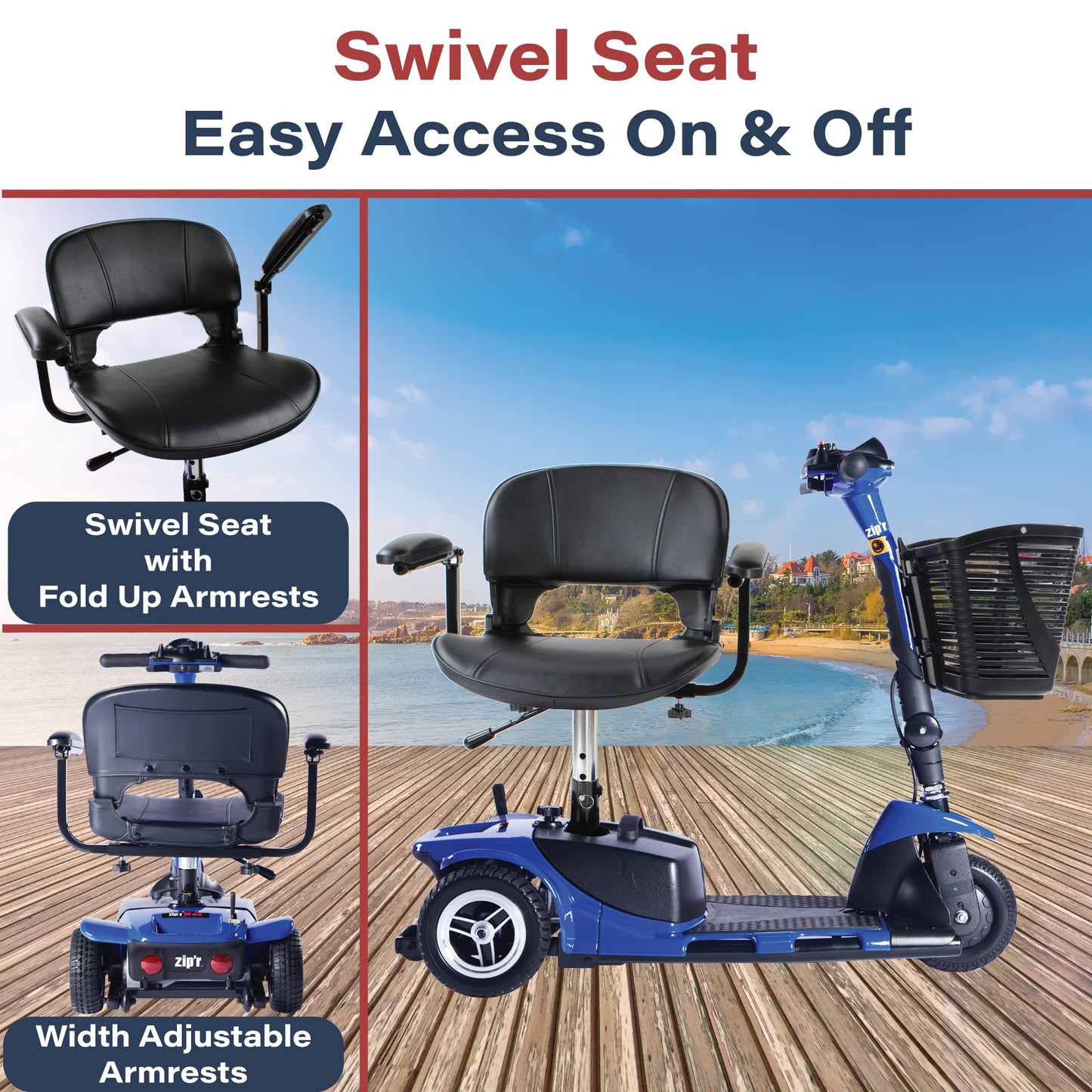 Zipr Roo 3 Wheel Mobility Scooter - Electric Powered Mobile Wheelchair Medical Aid - Folding Collapsible Compact for Travel, Seniors, Adults - Long Range Battery with Charger Basket Included