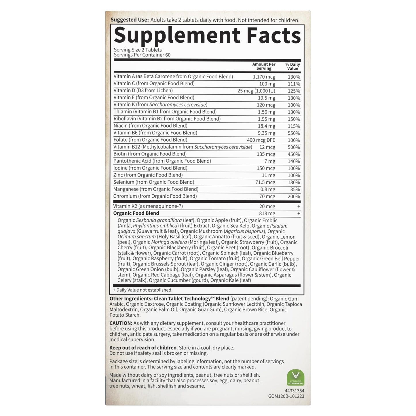 Garden of Life Organics Men's Once Daily Whole Food Multivitamin - 60 Tablets, Vegan Mens Multi for Health & Well-Being, Organic Mens Vitamins & Minerals, Vitamin C, Zinc