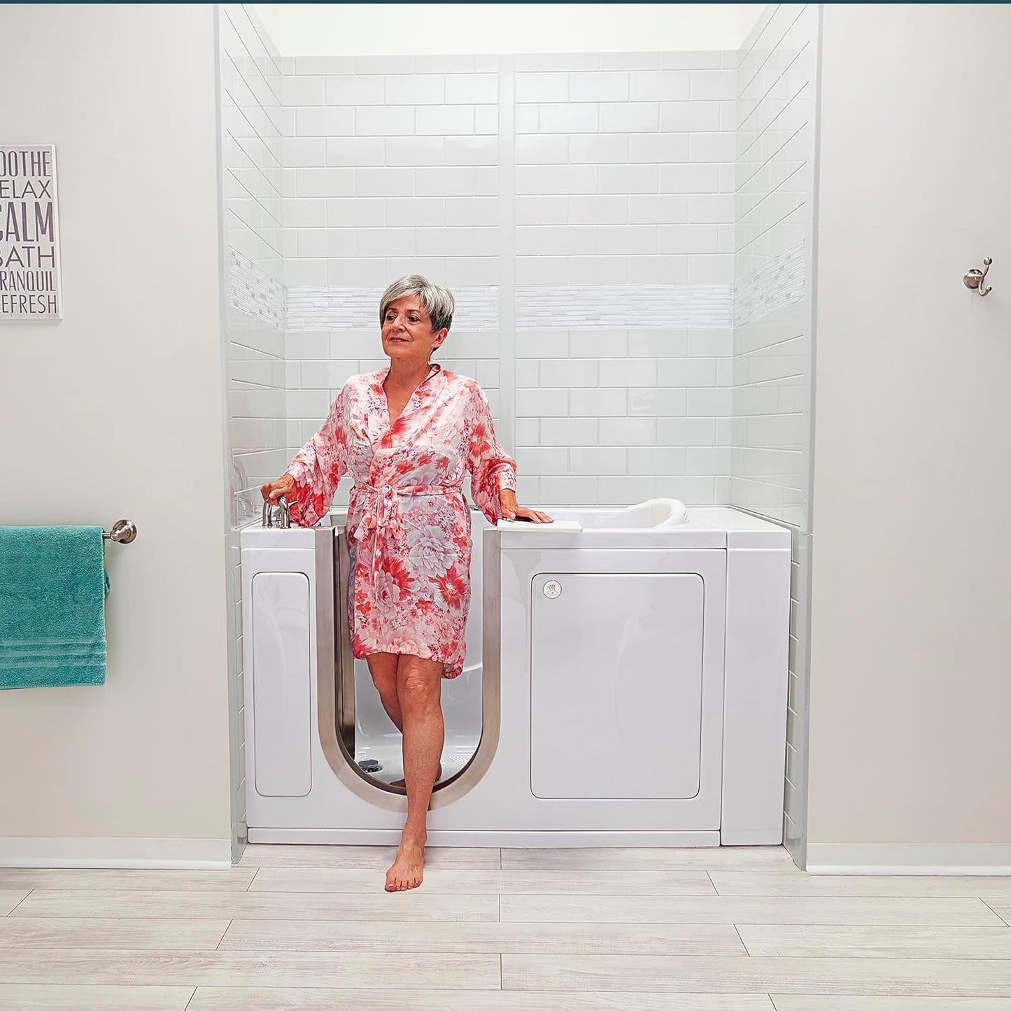 Ella Petite 28"x52" Acrylic Air and Hydro Massage and Heated Seat Walk-In Bathtub with Left Inward Swing Door, 5 Piece Fast Fill Faucet, 2" Dual Drain