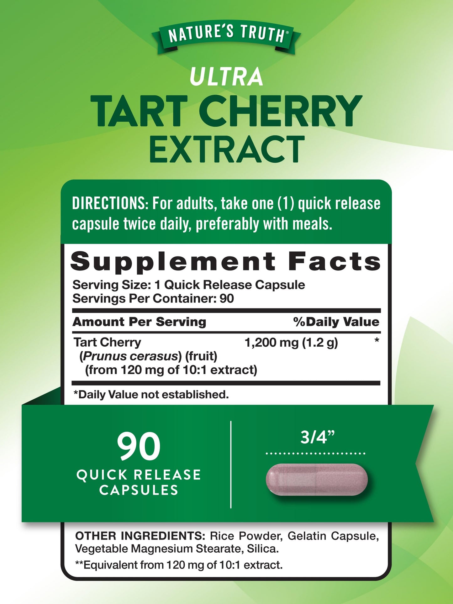 Nature's Truth Tart Cherry Extract Capsules | 1200 mg | 90 Count | Non-GMO & Gluten Free Supplement