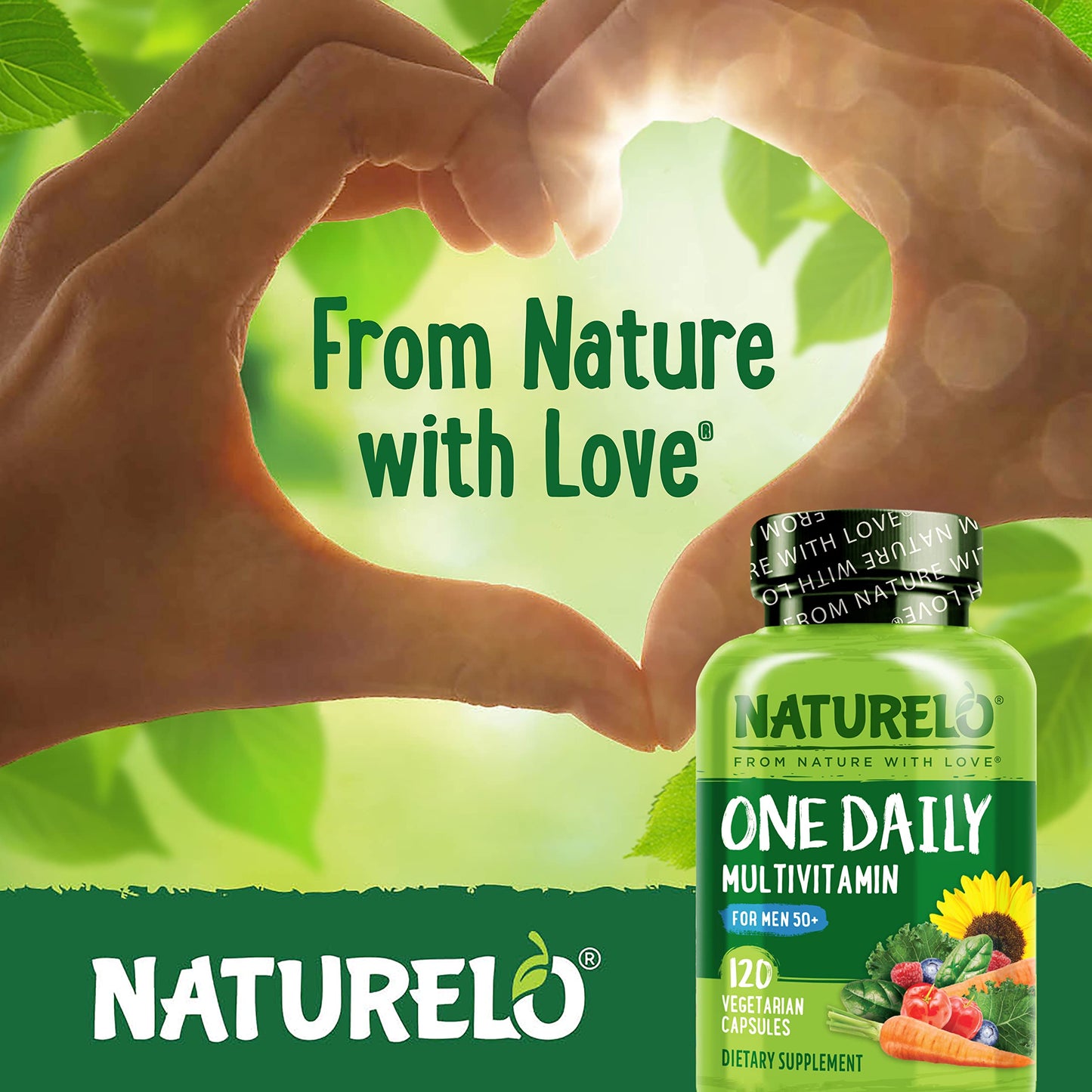 NATURELO Mens Multivitamins for Men 50+ - One Daily Multivitamin for Men with Vitamins, Minerals & Organic Whole Foods, Boost Energy & Health, Non-GMO, 60 Vegetarian Capsules