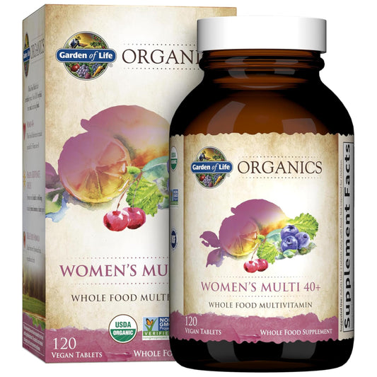 Garden of Life Organics Vitamins for Women 40 Plus - 120 Tablets, Womens Multi 40 Plus, Vegan Vitamins for Women Over 40, Hormone & Breast Health Support Blend, Whole Food Womens Multivitamin