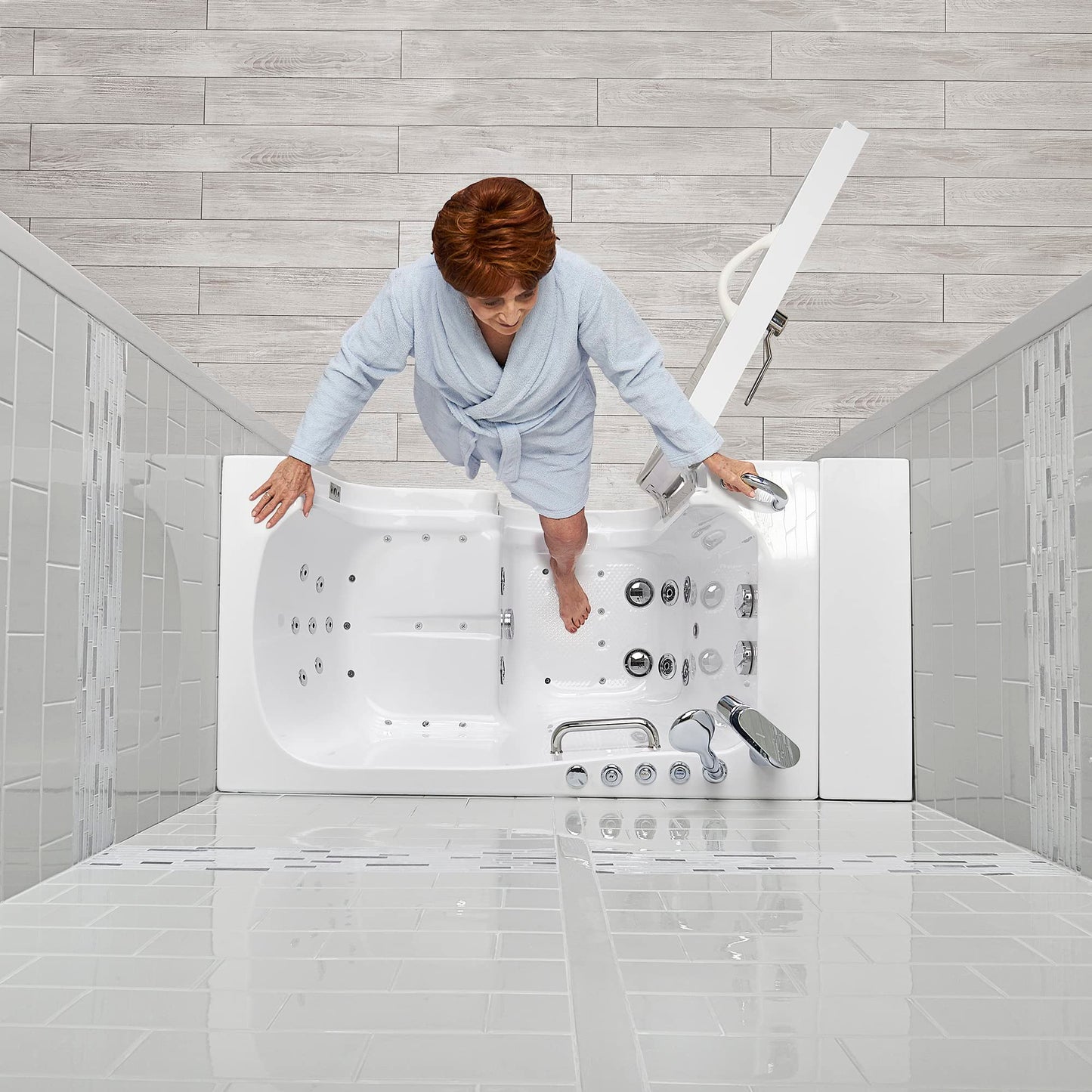 Ella Wheelchair Transfer 30"x52" Acrylic Air and Hydro Massage Walk-In Bathtub with Left Outward Swing Door, 2 Piece Fast Fill Faucet, 2" Dual Drain