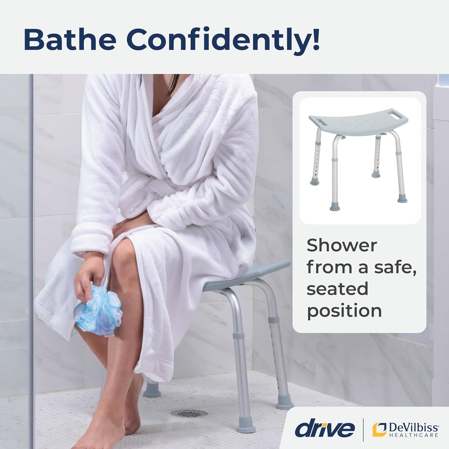 Drive Medical RTL12203KDR Shower Chair – Adjustable, Safe & Comfortable Bathing Solution