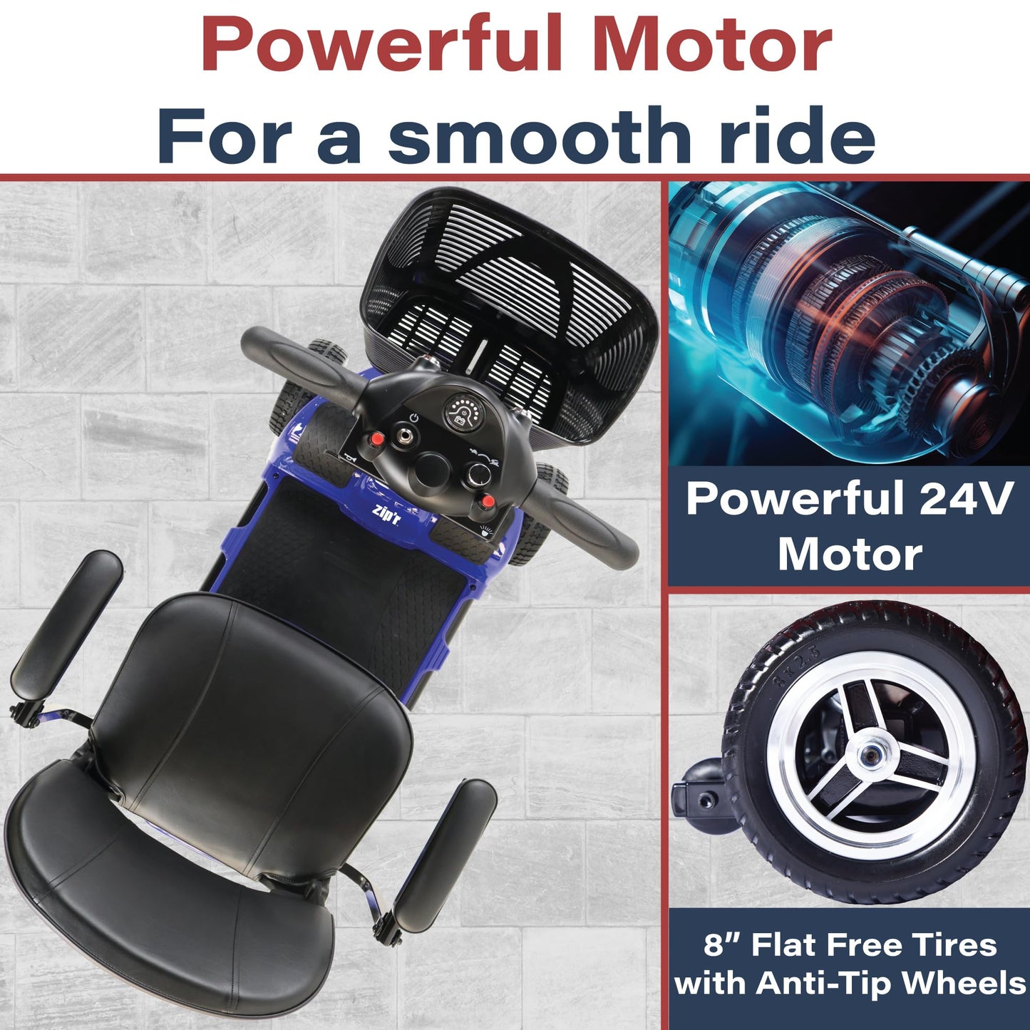 Zipr Roo 4 Wheel Mobility Scooter - Electric Powered Wheelchair Medical Aid - Compact Heavy Duty Mobile for Travel, Seniors, Adults, Handicapped - Long Range Battery with Charger Basket Included