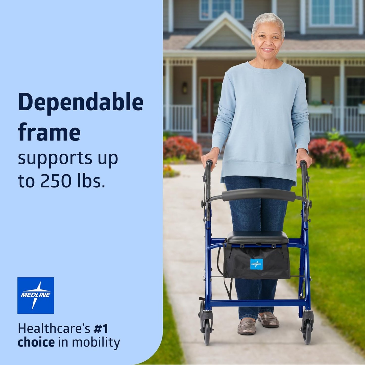 Medline Aluminum Rollator Walker with Seat – Lightweight, Foldable & Comfortable Mobility Aid