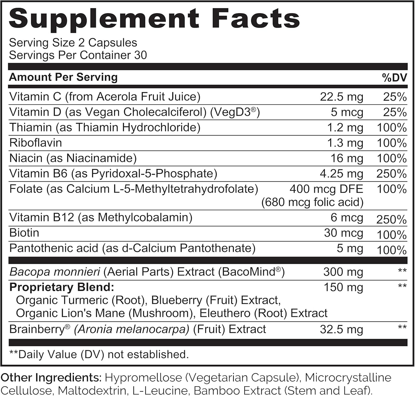 NATURELO Whole Food Brain Supplement - Brain Health Supplements for Memory & Focus Support - Enhance Brain Health Blend Supplement for Adults - 60 Vegetarian Capsules