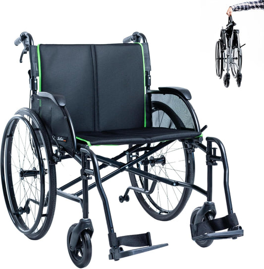 FeatherMobility - Gray Lightweight HD Wheelchair 15 lbs - with Swingaway Legrests, Anti-tippers, and Quick Release Wheels - 350 lb Capacity