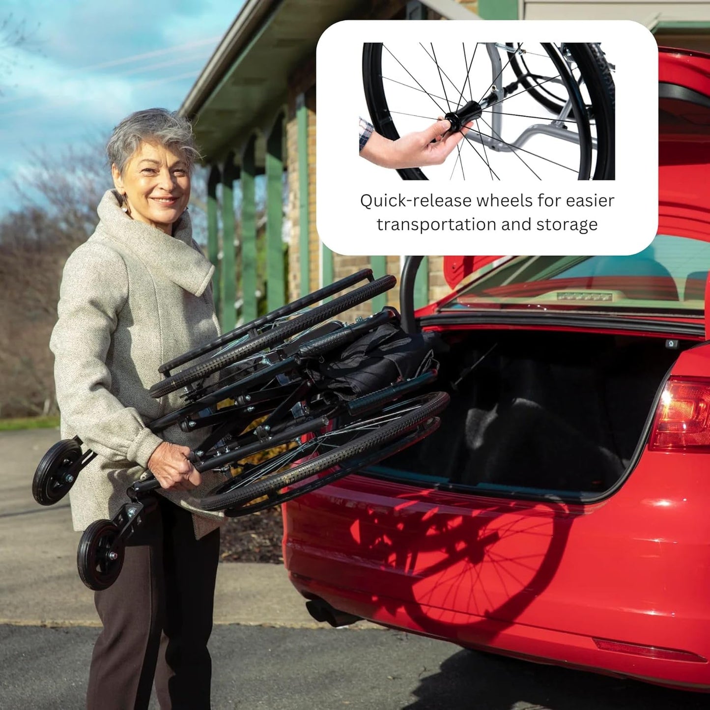 FeatherMobility - 13.5lb Frame - Black Cushion Black Frame Lightweight Folding Wheelchair - with Swingaway Legrests, Anti-tippers, and Quick Release Wheels