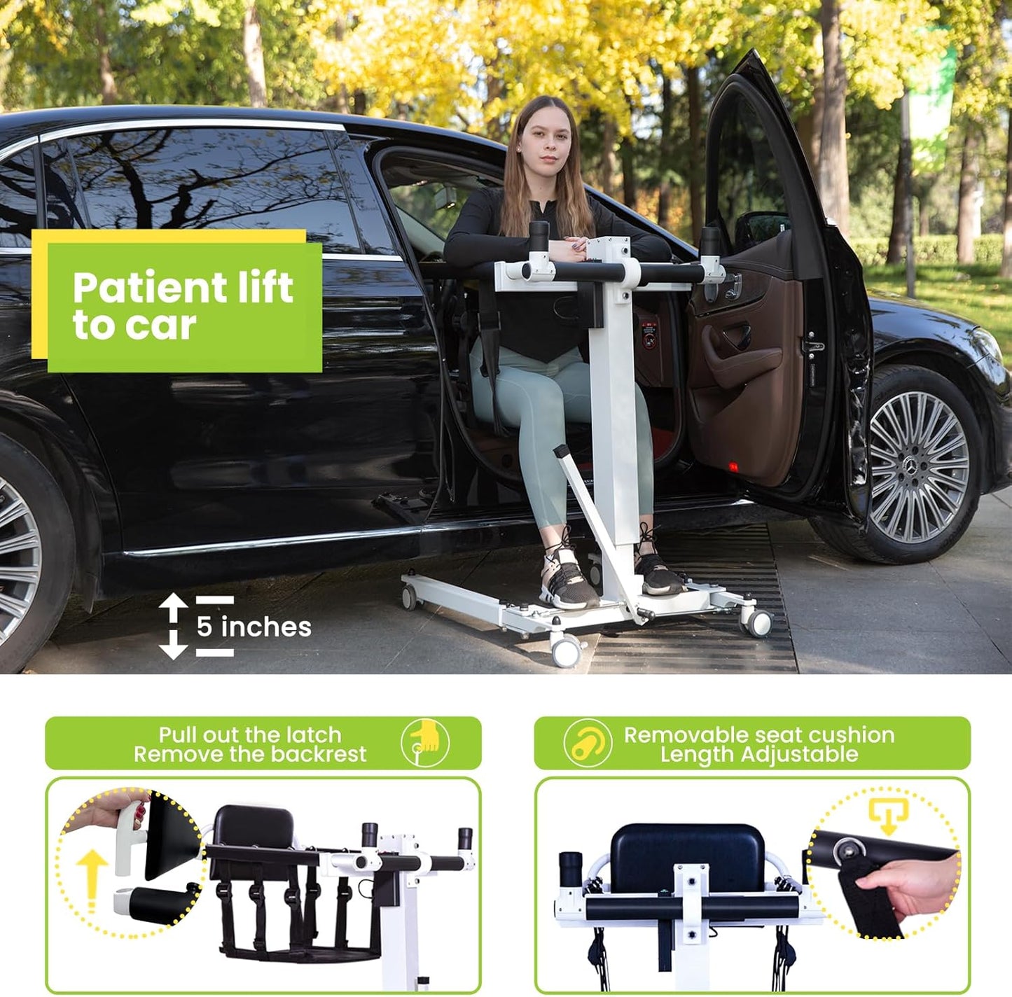 Upgrade-Electric Patient Lift Transfer Chair for Home,Folding Patient Lift for Car,Portable Wheelchair Lift Bedside Commode Transfer Chair,Shower Chair for Elderly and Disabled-Load 280lbs
