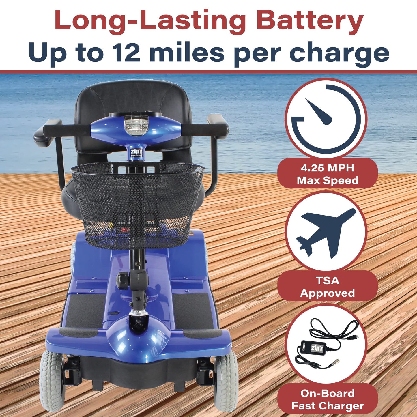 Zip’r Traveler Xtra 4 Wheel Spacious Long Range Mobility Scooter - Folding Motorized Wheelchair - Mobility Scooter for Adults, Travel, Seniors, Elderly - Mobility Scooters -