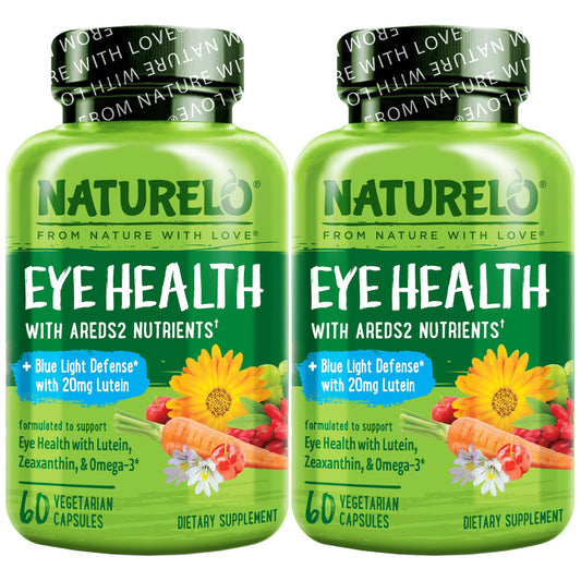 NATURELO Eye Vitamins - AREDS 2 Formula Nutrients with Lutein, Zeaxanthin, Vitamin C, E, Zinc, Plus DHA - Supplement for Dry Eyes, Healthy Vision, Eye Support - 60 Vegan Capsules