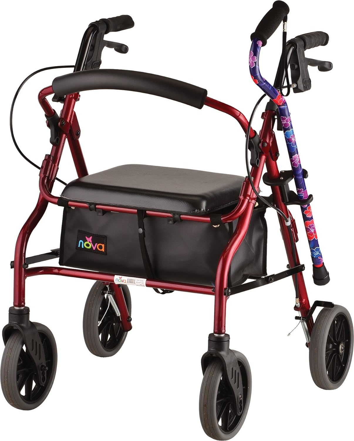NOVA Cane Holder for Rollator and Folding Walker, Walking Cane Attachment for Walker, Snap-On Design