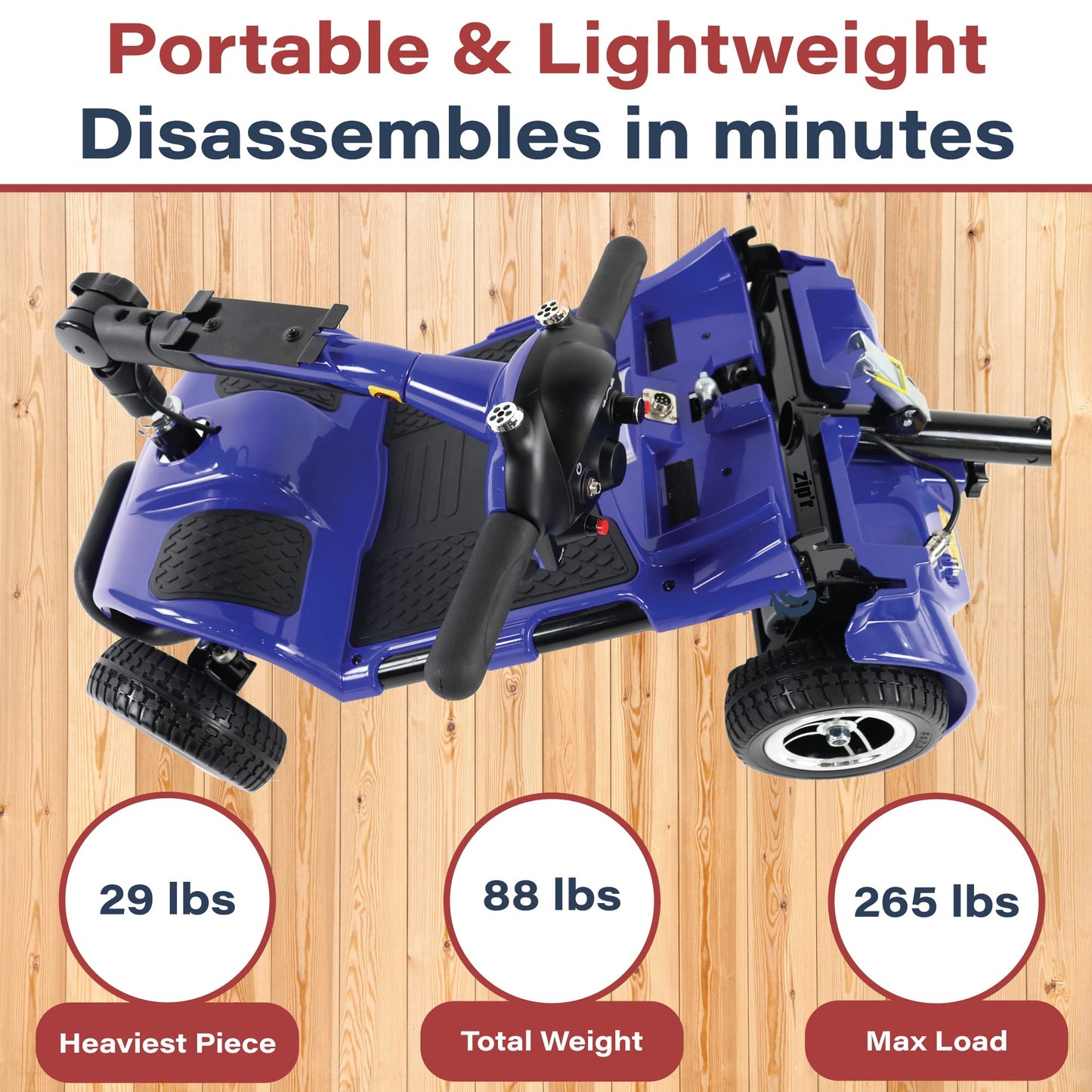 Zipr Roo 4 Wheel Mobility Scooter - Electric Powered Wheelchair Medical Aid - Compact Heavy Duty Mobile for Travel, Seniors, Adults, Handicapped - Long Range Battery with Charger Basket Included