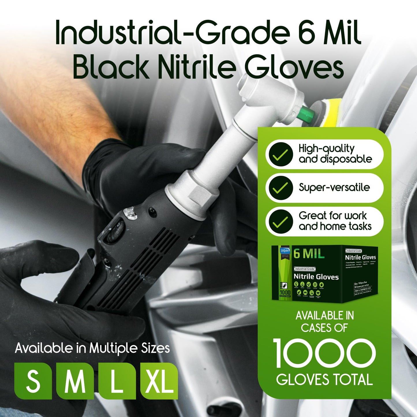 Inspire Black Nitrile Gloves HEAVY DUTY 6 Mil Nitrile Chemical Resistant Medical Cooking Cleaning Disposable Black Gloves